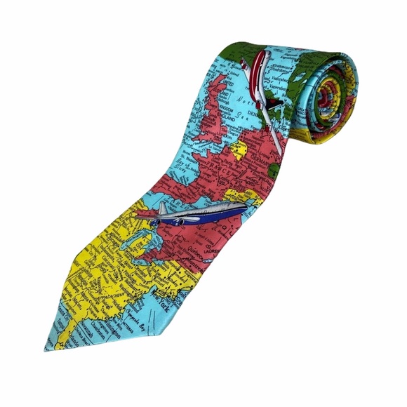 Giorgio Armani world map colorful plane Tie